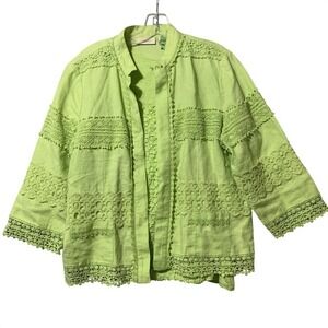 Chico's Jacket Womens 2 (12 Lg) Linen Crochet Lace Open Front Boho Tank‎ Top Set